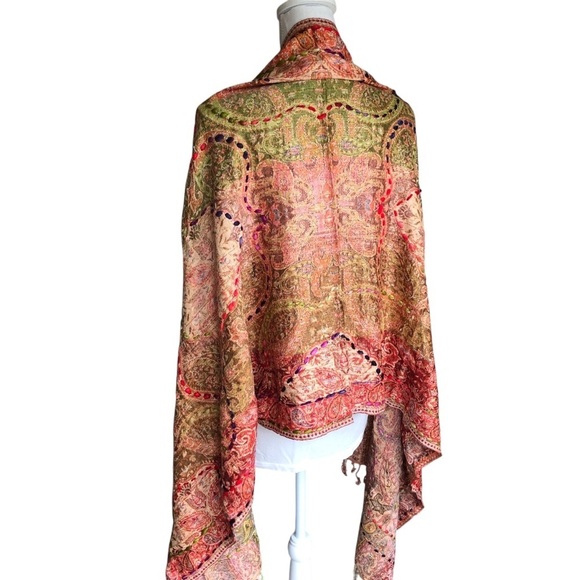 Raj Multicolor Bohemian Gypsy Hippie Rayon Scarf Embroidered - Picture 4 of 10